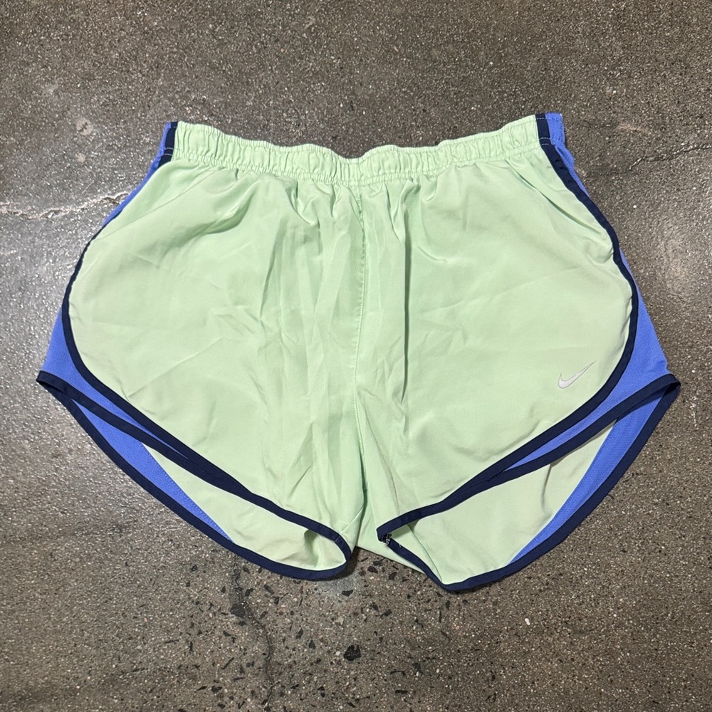 Nike Women's Light Green Athletic Shorts with Blue Trim
